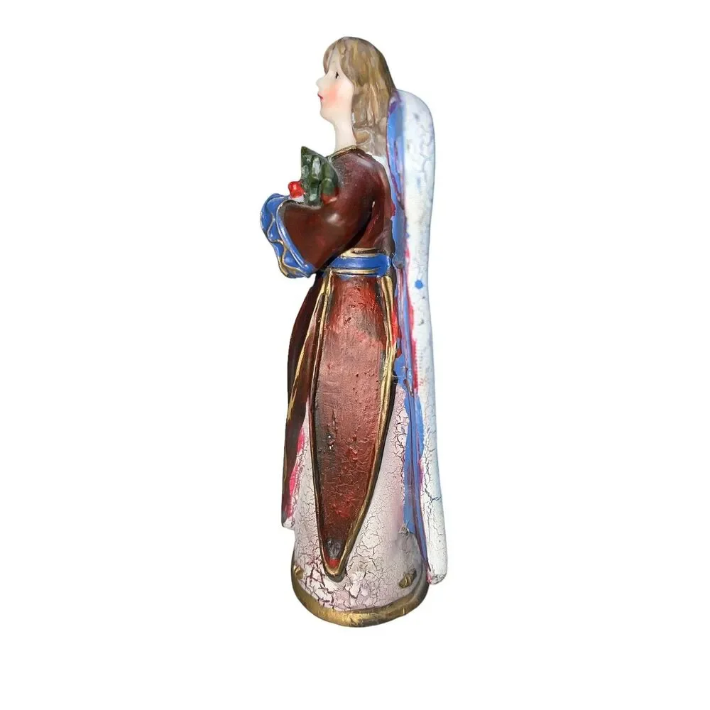 Angel Christmas Figurine Blue Wings Holiday Religious Home Decor Farmhouse Style
